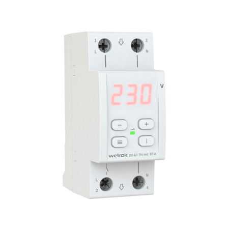 Реле напряжения Welrok D2-63 TN red (с транзитом нуля)