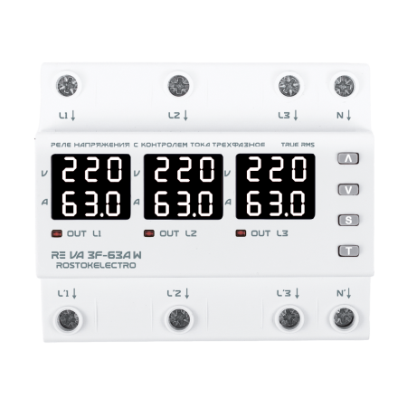 Реле напряжения с контролем тока трехфазное RE VA3F-63А W